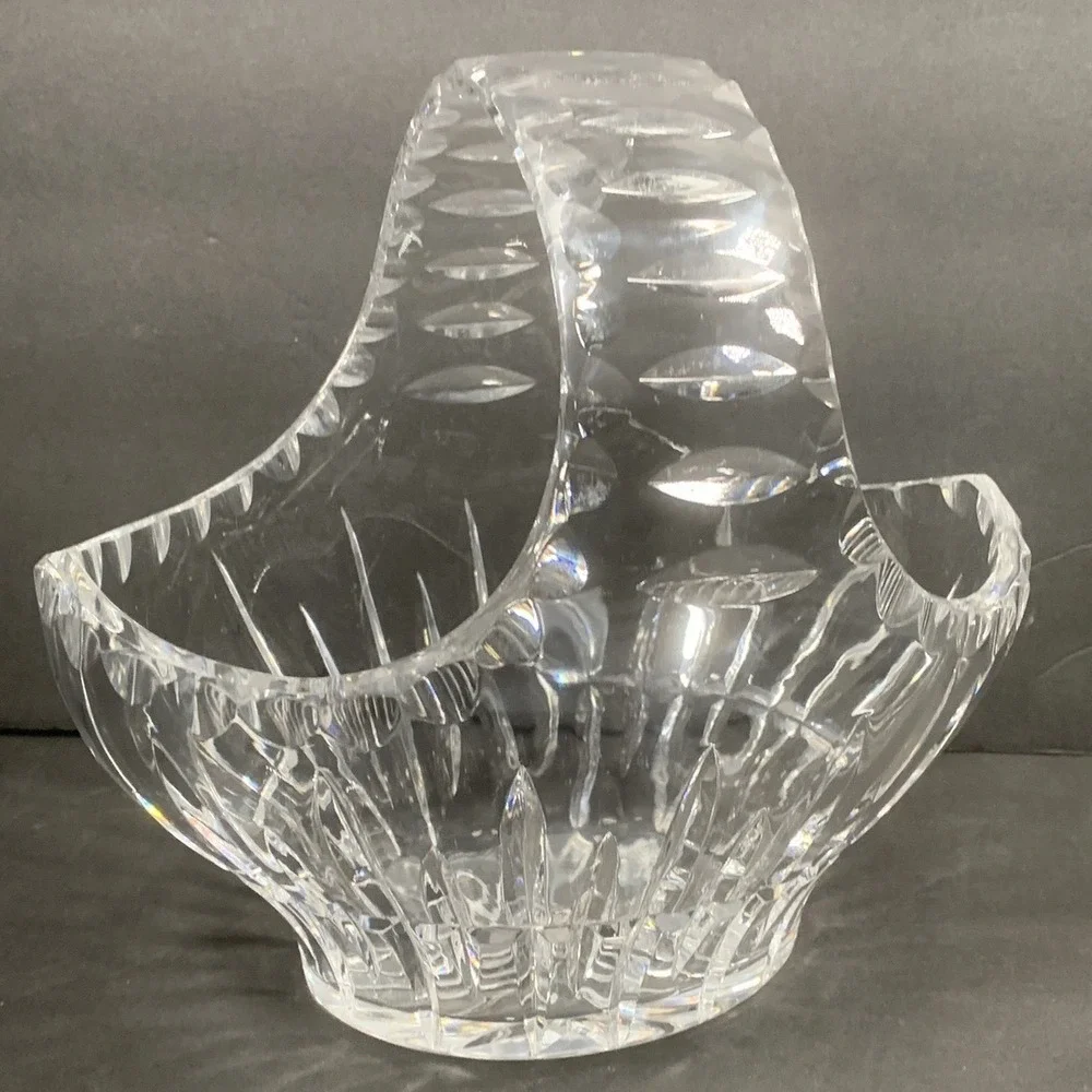 Ceska Lead Crystal Basket Hand Cut Glass Starburst Base Clear Decorative Bowl